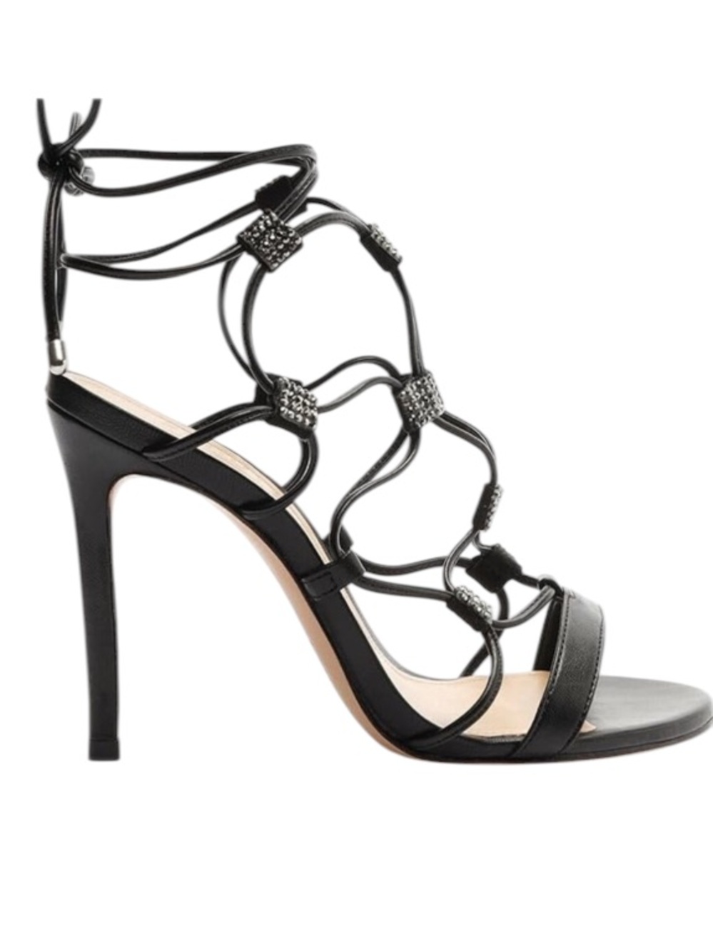 SCHUTZ Kallie Deluxe Nappa Leather Lace Up Stilettos in Black